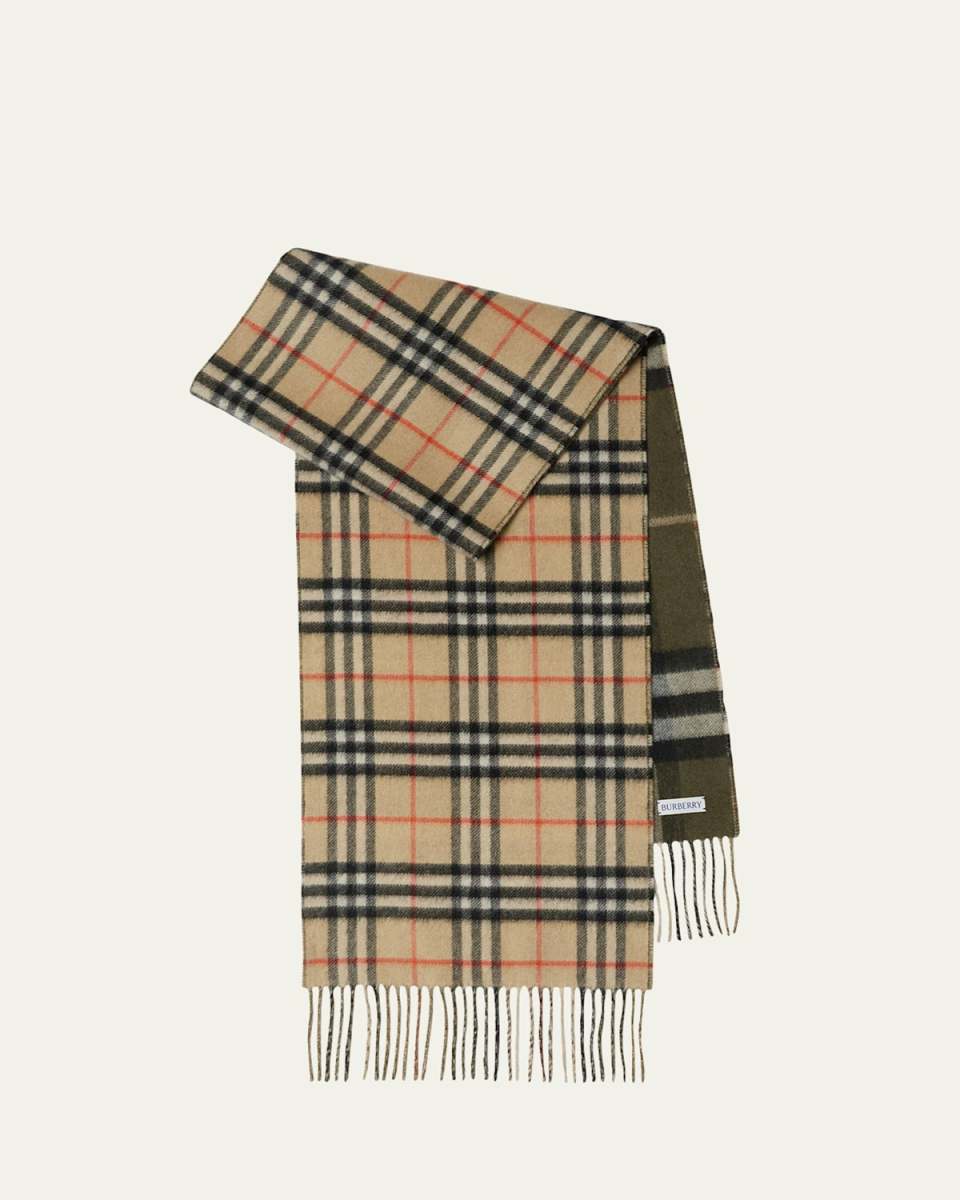 Reversible Green Check Cashmere Scarf